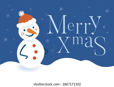 Merry Xmas from Cute Snowman - horizontal greeting card design