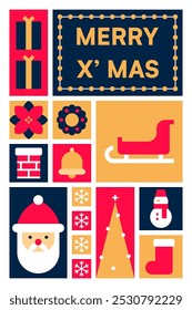 Feliz X'mas com Elementos Festivos Ícone para Poster, Flyer, e Mais