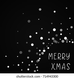 Merry Xmas greeting card. Falling white dots background. Falling white dots on black background. Amazing vector illustration.
