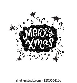 Merry Xmas hand lettering quote. Fun festive Christmas typography. New Year and Christmas vector illustration.