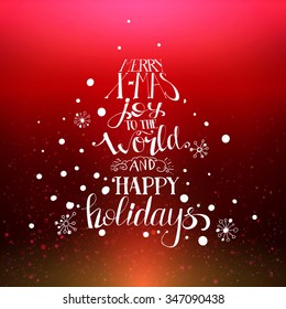 Merry Xmas and Happy Holidays quote red background. Hand drawn lettering. Vector art for holidays banner, T-shirts, cards and other gifts.