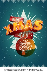 Merry Xmas and Happy New Year! Christmas poster design. Vector illustration. Eps10.
