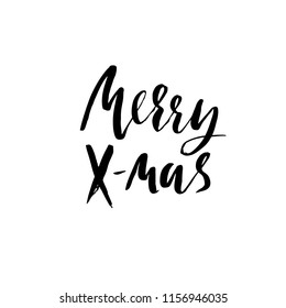 Merry X-mas. Holiday modern dry brush ink lettering for greeting card. Vector illustration.