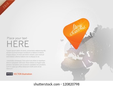 Merry Xmas icon in world map. Eps 10. Vector background.