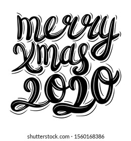 Merry Xmas. Lettering phrase in vintage style isolated on white background. Design element for poster, card, banner, flyer, logo.