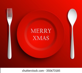 Merry xmas menu red plate - vector illustration
