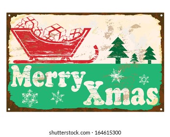 Merry Xmas rusty old enamel sign 