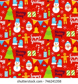 Merry Xmas Seamless Pattern. Vector Illustration. Happy New Year Background.