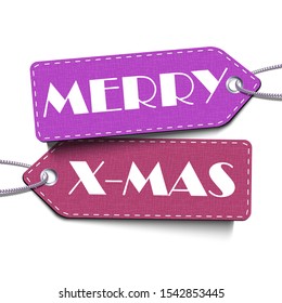 Merry X-Mas tags isolated on the white background. Merru Christmas and Happy New Year banner. Vector Illustration