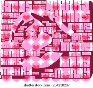 merry xmas text for celebration new years design. with hands become heart icon also poster, graphic, present, party. vector love heart print pattern