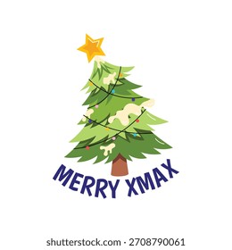 Fröhliche Weihnachtsbaum Vektoraufkleber Illustration. 
