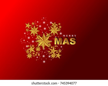 Merry xmas. Vector abstract background with golden stars.