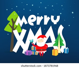 Merry Xmas vector banner with different holiday accesories and Santa