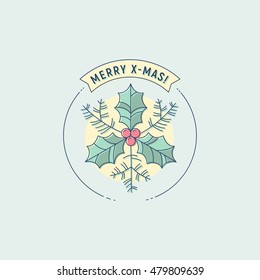 Merry Xmas vector flat line illustration for e-mail newsletters, web banners, headers, blog posts, print and more