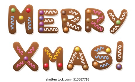 Merry Xmas - written with ginger bread letters.