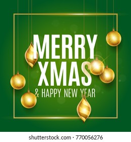 Merry Xmass And Happy New Year Text. Calligraphic Lettering. New Year And Xmas Holidays Design. Vector Illustration.