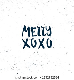 Merry xoxo christmas lettering on textured background. Unique card and poster lettering design. Vector Eps 10