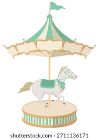 Merry-go-round at amusement parks and circuses. Vector illustration