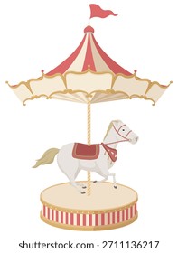 Merry-go-round at amusement parks and circuses. Vector illustration