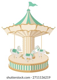 Merry-go-round at amusement parks and circuses. Vector illustration
