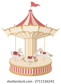 Merry-go-round at amusement parks and circuses. Vector illustration