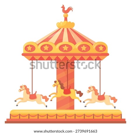 Merry-go-round attraction. Horse carousel. Fair cartoon icon