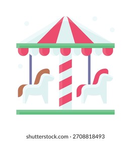 Icono de estilo plano de Navidades de carrusel Merry-Go-Round,