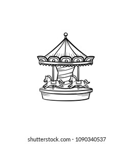 Merry-go-round carousel hand drawn outline doodle icon. Concept of amusement park, carnival and fair vector sketch illustration for print, web, mobile and infographics isolated on white background.