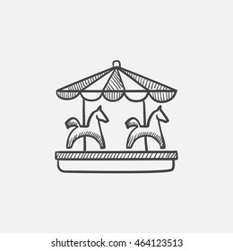Merry-go-round with horses sketch icon for web, mobile and infographics. Hand drawn vector isolated icon.