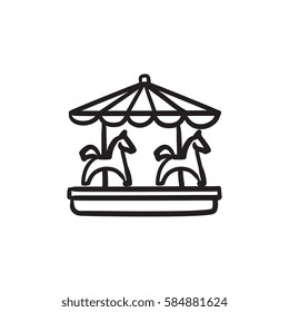 Giro con el icono de boceto vectorial de caballos aislado en el fondo. Hand dibujó Merry-go-round con icono de caballos. Giro con el icono de boceto de caballos para infografía, sitio web o aplicación.