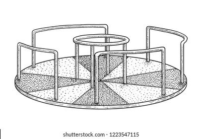 Merry-go-round illustration, drawing, engraving, ink, line art, vector
