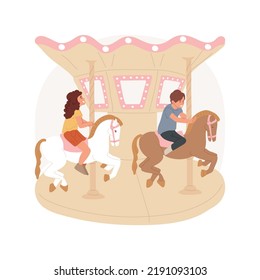 Merry-go-round isolated cartoon vector illustration. Happy kids riding toy horses, merry-go-round in amusement park, children leisure time, family weekend, fun fair carousel vector cartoon.