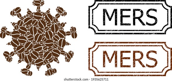 Mers Distress Stamps with Notches and SARS Virus Collage of Coffee Beans