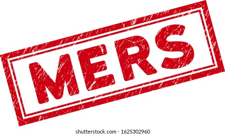 Mers rectangular framed seal. Red vector rectangular scratched stamp imprint with Mers title inside rectangular double contour. Useful for rubber imitations with grunge rubber texture.