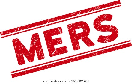 Mers seal stamp. Red vector grunge seal stamp with Mers message between double parallel lines. Designed for rubber imitations with grunge rubber texture.