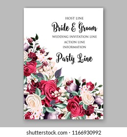  Mersala dark red Peony wedding invitation Vector botanical banners set with pink peony flowers greeting card  bridal shower invitation