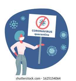 MERS-Cov middle East respiratory syndrome coronavirus , Novel coronavirus 2019-nCoV , woman with medical face mask and banner in hand. Concept of coronavirus quarantine.