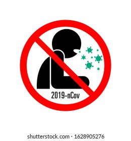 MERS-Cov (middle East respiratory syndrome coronavirus), coronavirus (2019-nCoV), flat sign of coughing person without hygienic medical mask and virus around it is crossed out with red STOP sign