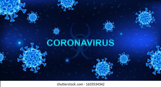 MERS-Cov (middle East respiratory syndrome coronavirus). Dark background with bacteria and the inscription coronavirus. 2019-nCoV concept. 3D  COVID-2019 elements. Vector illustration