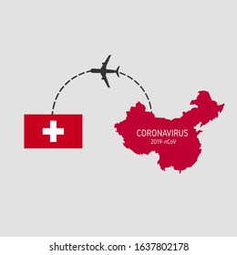 MERS-Cov (middle East respiratory syndrome coronavirus), 2020 Novel coronavirus Pneumonia (2019-nCoV, NCP), icon of departure of coronavirus-charged plane from China and arriving in Swiss.