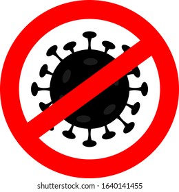 MERS-Cov (Middle East Respiratory Syndrome, Coronavirus), New Coronavirus (2019-nKoV). Road sign coronavirus. Abstract virus strain model Novel coronavirus 2019-nCoV is crossed out with red STOP sign.