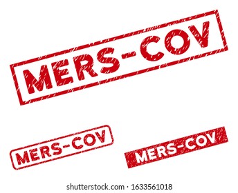 Mers-Cov seal stamps. Red vector rectangle textured seal stamps with Mers-Cov text. Useful for overlays with corroded rubber surface.