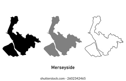 merseyside county map England. map illustration isolated on background. map in black, gray, and outlines