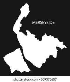Merseyside England UK map black inverted silhouette illustration