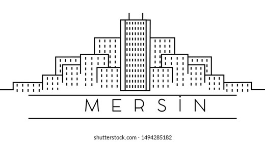 Mersin city outline icon. Elements of Turkey cities illustration icons. Signs, symbols can be used for web, logo, mobile app, UI, UX on sky background