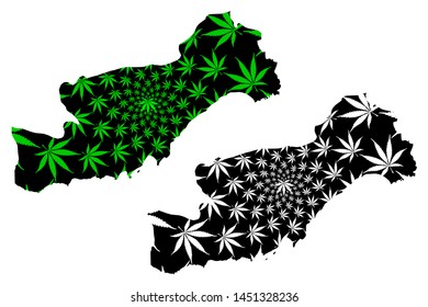 Mersin (Provinces of the Republic of Turkey) map is designed cannabis leaf green and black, Mersin ili map made of marijuana (marihuana,THC) foliage,