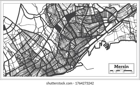 Mersin Turkey City Map in Black and White Color in Retro Style. Outline Map. Vector Illustration.
