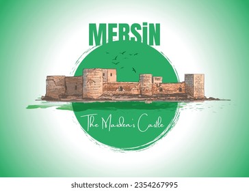 Mersin of Turkey. Maiden's Castle Illustration Design svg