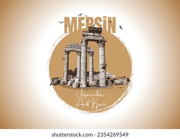 Mersin of Turkey. Uzuncaburc Ancient City Illustration Design svg