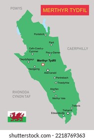 Ilustración vectorial Mapa de Merthyr Tydfil en Gales